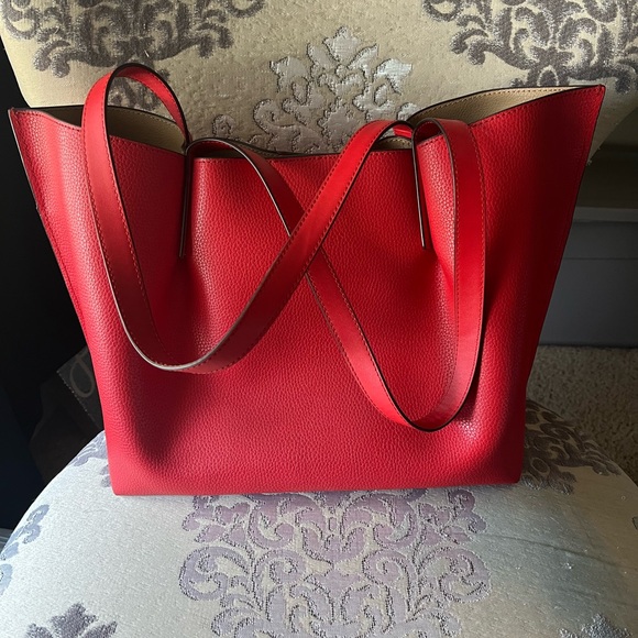 Michael Kors Red Pebbled Leather Tote with Buckle Strap - Picture 2 of 6